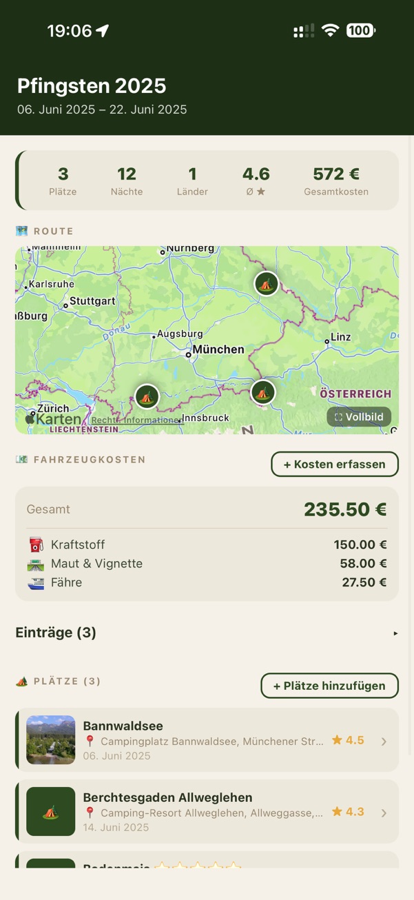 CamperLog Reiseübersicht